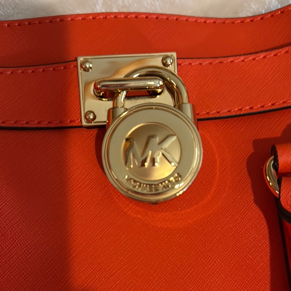 Michael Kors Orange and Gold Satchel with Signature MK Hardware